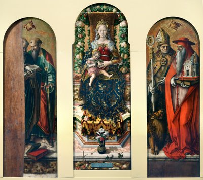 Madonna og barnet og de hellige Peter og Paul, Ansovino og Jerome af Carlo Crivelli