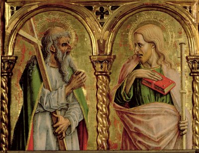 Sankt Andreas og Sankt Jakob den Store, detalje fra SantEmidio-polyptikken, 1473 tempera på panel, detalje af 76636 af Carlo Crivelli