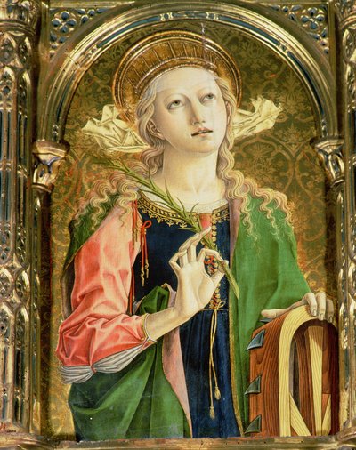 St. Catherine of Alexandria, detalje af SantEmidio polyptykon, 1473 tempera på paneldetalje af 76636 af Carlo Crivelli
