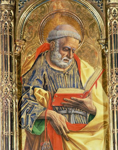 St. Peter, detalje fra SantEmidio polyptykonen, 1473 tempera på paneldetalje af 76636 af Carlo Crivelli