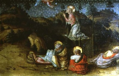 The Agony in the Garden, venstre hånd predella panel fra San Silvestro polyptykon af Carlo Crivelli