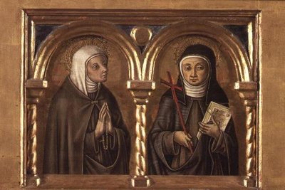Uidentificeret kvinde og St. Clare of Assisi (predella-panel) (detalje af 57606) af Carlo Crivelli