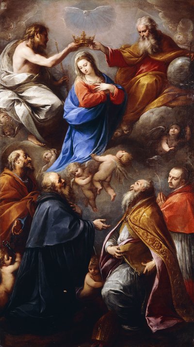 Jomfruens kroning med de hellige Peter, Paul, Ambrose og Charles Borromeo af Carlo Francesco Nuvolone