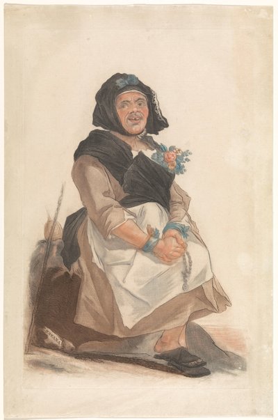 Als vrouwen verkleiden man met rozenkrans, zitten Asana (titel på objekt) Ansigter portrætter af mennesker, der tjener til at underholde den florentinske offentlighed (serietitel) af Carlo Lasinio