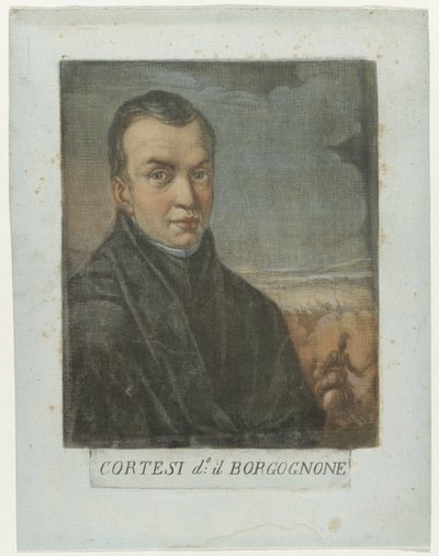Portret af maler Jacques Courtois Kunstenaars Zelfportret En in de Galleria degli Uffizi te Florence (serietitel) Selvportrætterne af Real Galleria di Firenze (serietitel) af Carlo Lasinio
