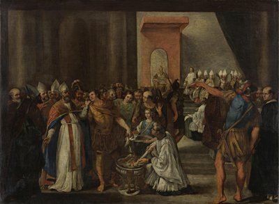 Kejser Konstantin brænder ariske bøger, 1640