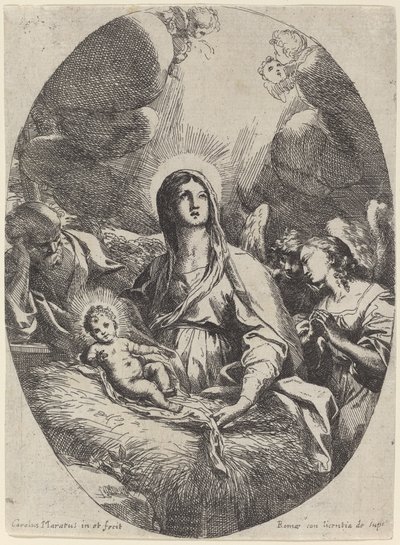 Den hellige familie med engle af Carlo Maratta