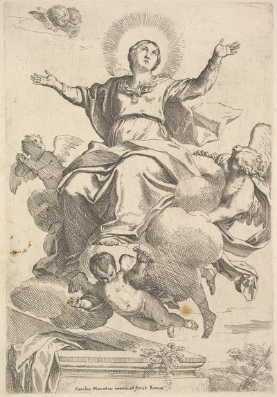 Jomfruens antagelse. af Carlo Maratta or Maratti