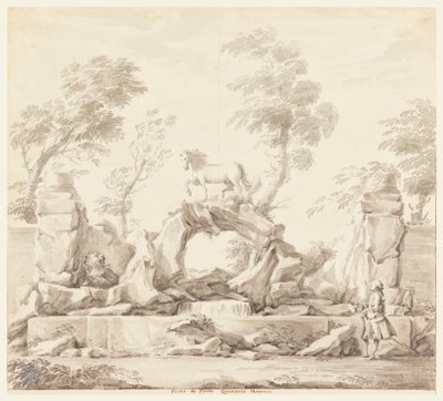 Design til et springvand med Pegasus, til Villa Albani, Rom af Carlo Marchionni
