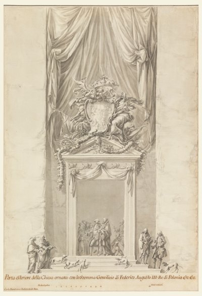 Døråbning til San Salvatore i Lauro med dekoration til begravelsen af kong Frederik August III af Polen, Rom, Italien af Carlo Marchionni