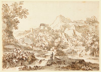 Tegning, Et landskab med by, 1750-1770 af Carlo Marchionni