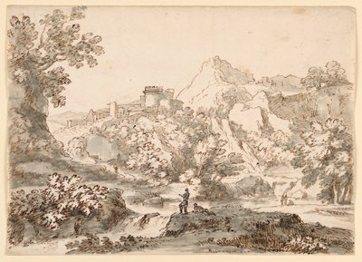Tegning, Et landskab med by, 1750-1770 af Carlo Marchionni