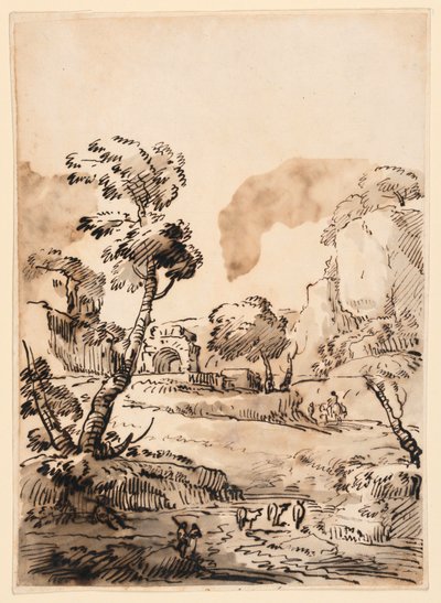 Tegning, Et pastoralt landskab, 1760-1780 af Carlo Marchionni