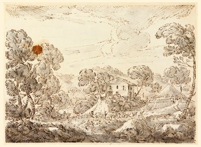 Tegning, En bondes bolig i et træbevokset land, 1750-1770 af Carlo Marchionni