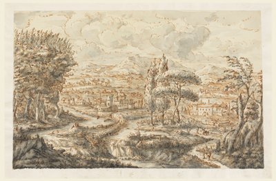 Tegning, En dal, 1750-70 af Carlo Marchionni