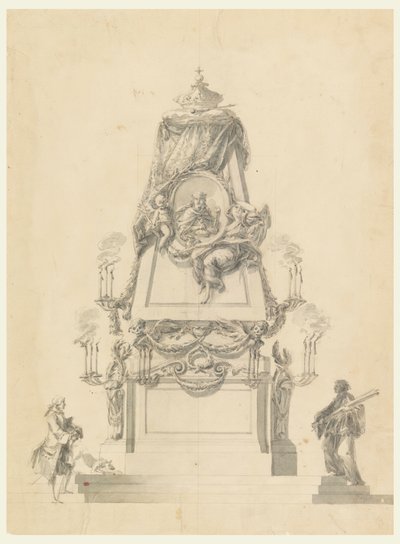 Tegning, Katafalk til en konge, ca. 1765 af Carlo Marchionni