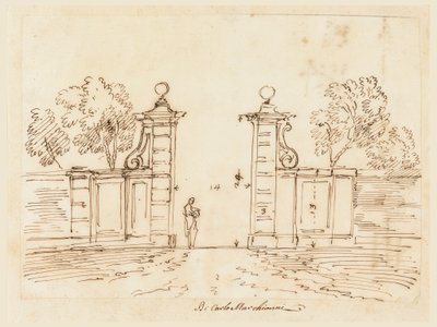 Tegning, design af en port til en villa, 1750-55 af Carlo Marchionni