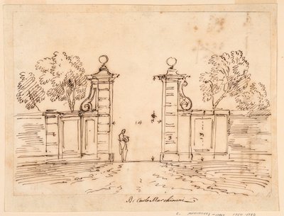 Tegning, design af en port til en villa, 1750-55 af Carlo Marchionni