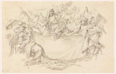 Tegning, Design til et klæde som sted for en inskription, 1750-86 af Carlo Marchionni