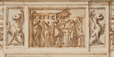 Tegning, design til nordportalen, det store galleri, Villa Albani, Rom, Italien, 1755-56 af Carlo Marchionni