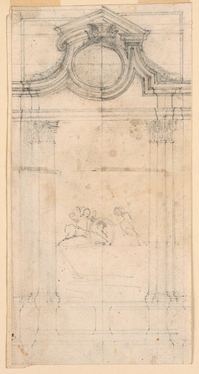 Tegning, Design af et gravmonument til et kloster, ca. 1745 af Carlo Marchionni