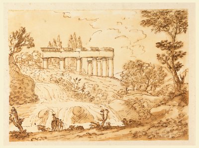 Tegning, Landskab med tempelruiner, 1770-1786 af Carlo Marchionni