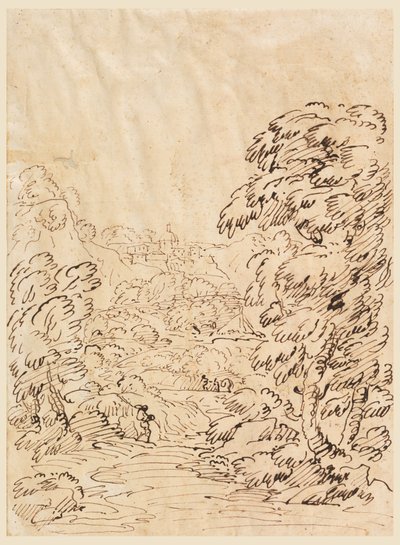 Tegning, vej til en bjergby, 1750-86 af Carlo Marchionni