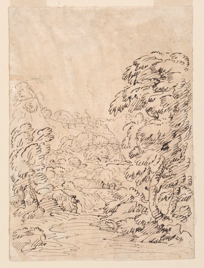 Tegning, vej til en bjergby, 1750-86 af Carlo Marchionni