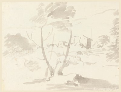 Tegning, Skitse af et træ i et landskab, 1760-1780 af Carlo Marchionni