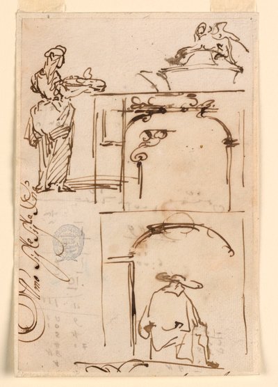 Tegning, skitser, 1725-50 af Carlo Marchionni