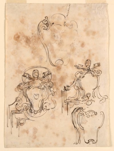 Tegning, Skitser til rammer og rosetter, 1758-69 af Carlo Marchionni