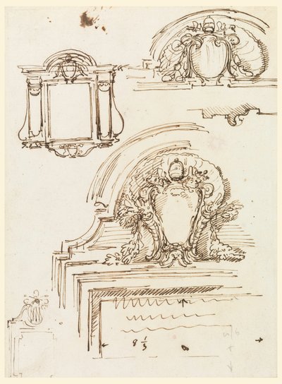 Tegning, Skitser til rammer til sakristiet i Peterskirken, 1740-58 af Carlo Marchionni