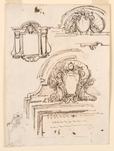 Tegning, Skitser til rammer til sakristiet i Peterskirken, 1740-58 af Carlo Marchionni