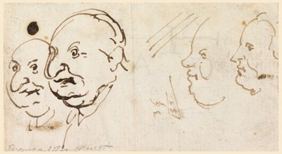 Tegning, Skitser af fire hoveder i karikatur, 1725-75 af Carlo Marchionni