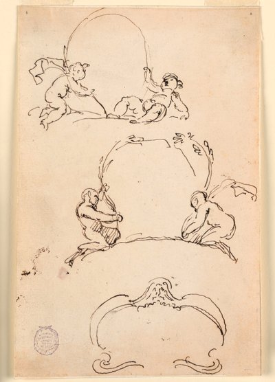 Tegning, Tre skitser af kartoucher, før 1775 af Carlo Marchionni