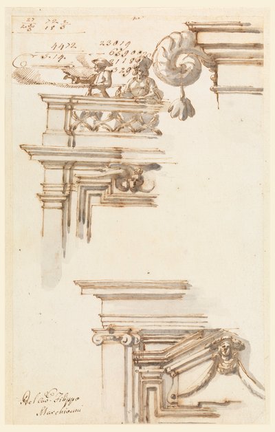 Tegning, to dørkasser, 1750-75 af Carlo Marchionni