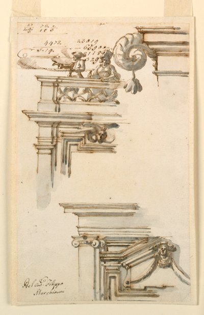 Tegning, to dørkasser, 1750-75 af Carlo Marchionni
