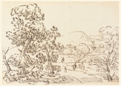 Tegning, træbevokset landskab, 1750-1770 af Carlo Marchionni