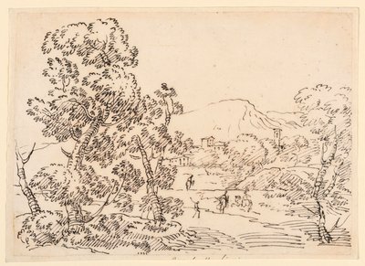 Tegning, træbevokset landskab, 1750-1770 af Carlo Marchionni