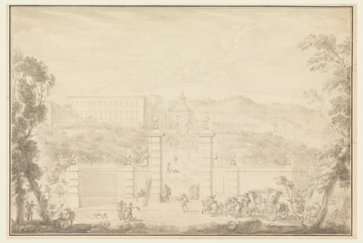 Udsigt over et kloster, der får besøg af store mennesker af Carlo Marchionni