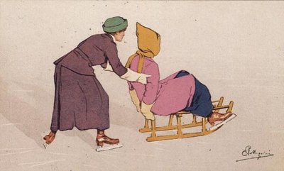 En hjælpende hånd (farve litho) af Carlo Pellegrini