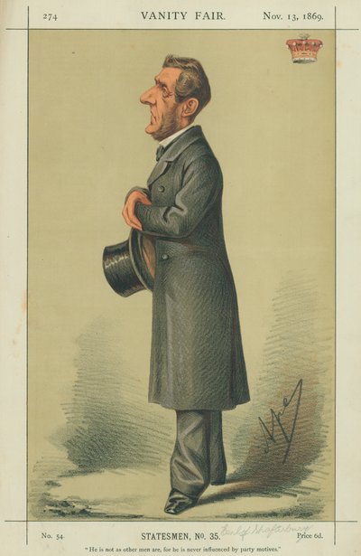 Earl of Shaftesbury, Han er ikke som andre mænd, for han er aldrig påvirket af partiets motiver, 13. november 1869, Vanity Fair-tegneserie af Carlo Pellegrini