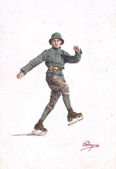 Lone Man Skating (farve litho) af Carlo Pellegrini