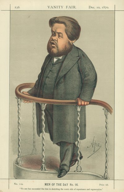 Rev Charles Spurgeon, Ingen er lykkedes som ham med at skitsere den komiske side af omvendelse og fornyelse, 17. juli 1880, Vanity Fair tegnefilm af Carlo Pellegrini