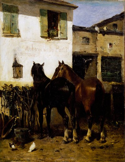Postheste, maleri af Carlo Pittara (1836-1891), olie på lærred, 41x32 cm, Italien af Carlo Pittara
