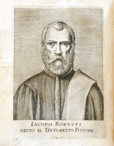 Portræt af Jacopo Robusti dit le Tintoret (Tintoretto) (1518-1594) Italiensk maler Indgravering fra "Maraviglie dell