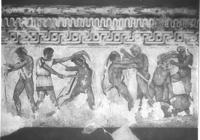 Rekonstruktion af det etruskiske vægmaleri i Francois-graven ved Vulci ca. 320-280 f.Kr. (vægmaleri) (se også 212367, 212368 & 214591) af Carlo Ruspi