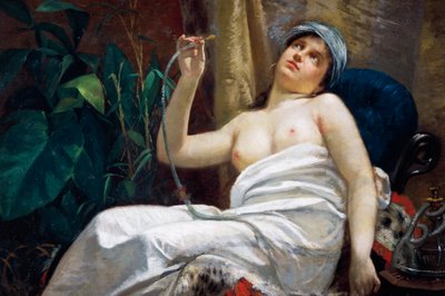 Rygning af opium (olie på lærred) af Carlo Sara