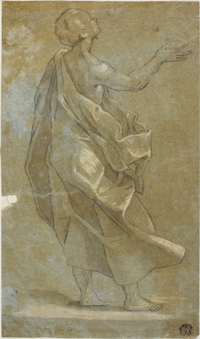Stående draperet mandsfigur med hævet højre arm af Carlo Urbino