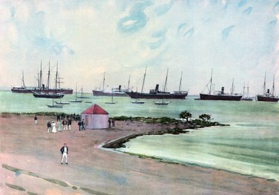 Fangede spanske fartøjer ved anker i Man-of-War Harbor, Key West.--Udsigt fra Esplanade nær USA
